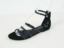 Leith Rhinestone Embellished Strappy Flat Sandal - Black - Sz 8.5 M ???
