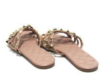 Wild Diva Lounge Studded Flat Slide Sandal (Women's) - Biege - Sz 6.5 M