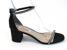 Nina Barby Block Heel Dress Sandal (Women's) - Black Luster Satin - Sz 9 M