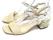 Jimmy Choo Aadra Rafia Woven Pearl Studded Sandal (Women's) - Natural - Sz 7 M