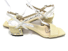 Jimmy Choo Aadra Rafia Woven Pearl Studded Sandal (Women's) - Natural - Sz 7 M