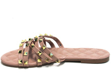 Wild Diva Lounge Studded Flat Slide Sandal (Women's) - Biege - Sz 6.5 M