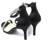 Nina Vauna Ankle Strap Evening Sandal (Women's) - Black Satin - Sz 10 M