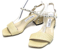 Jimmy Choo Aadra Rafia Woven Pearl Studded Sandal (Women's) - Natural - Sz 7 M