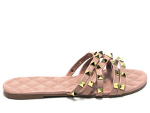 Wild Diva Lounge Studded Flat Slide Sandal (Women's) - Biege - Sz 6.5 M