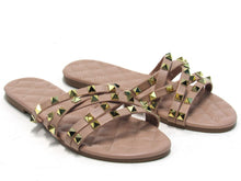 Wild Diva Lounge Studded Flat Slide Sandal (Women's) - Biege - Sz 6.5 M