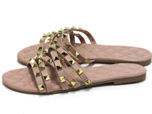 Wild Diva Lounge Studded Flat Slide Sandal (Women's) - Biege - Sz 6.5 M