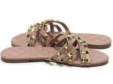 Wild Diva Lounge Studded Flat Slide Sandal (Women's) - Biege - Sz 6.5 M